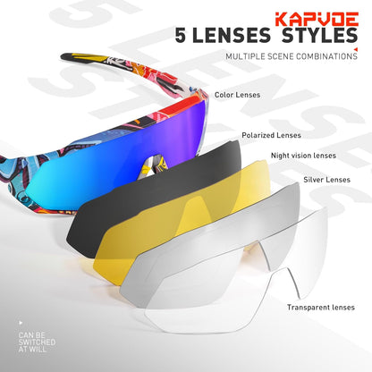 KAPVOE Gafas De Ciclismo Polarizadas Con 1 Lente O 5 Lentes Intercambiables TR90 Gafas De Sol Deportivas Mujeres Hombres