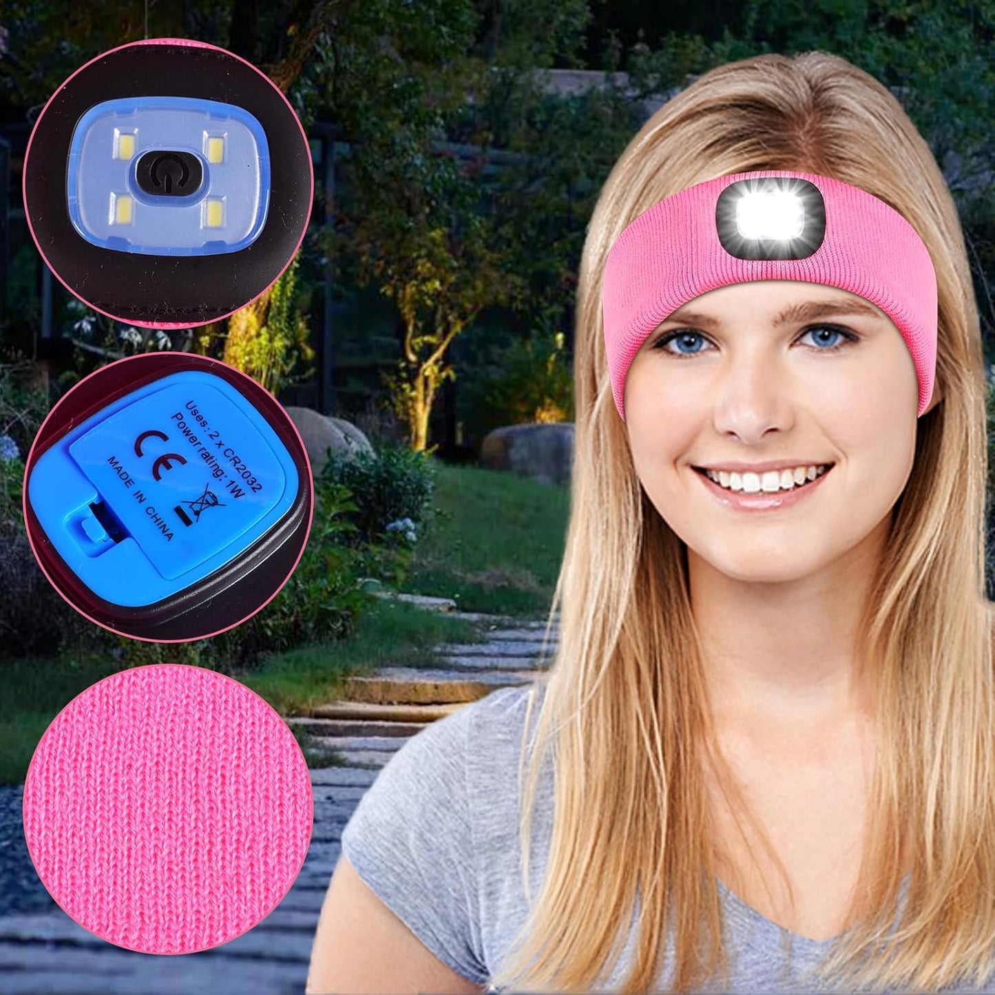 LED Pañuelos Para La Cabeza Luz,Diadema Deportiva Con Luz Hombres Mujeres,Diadema Para Tejer Linterna Frontal Recargable Por Usb,Linterna Frontal LED Recargable Por USB Para Correr