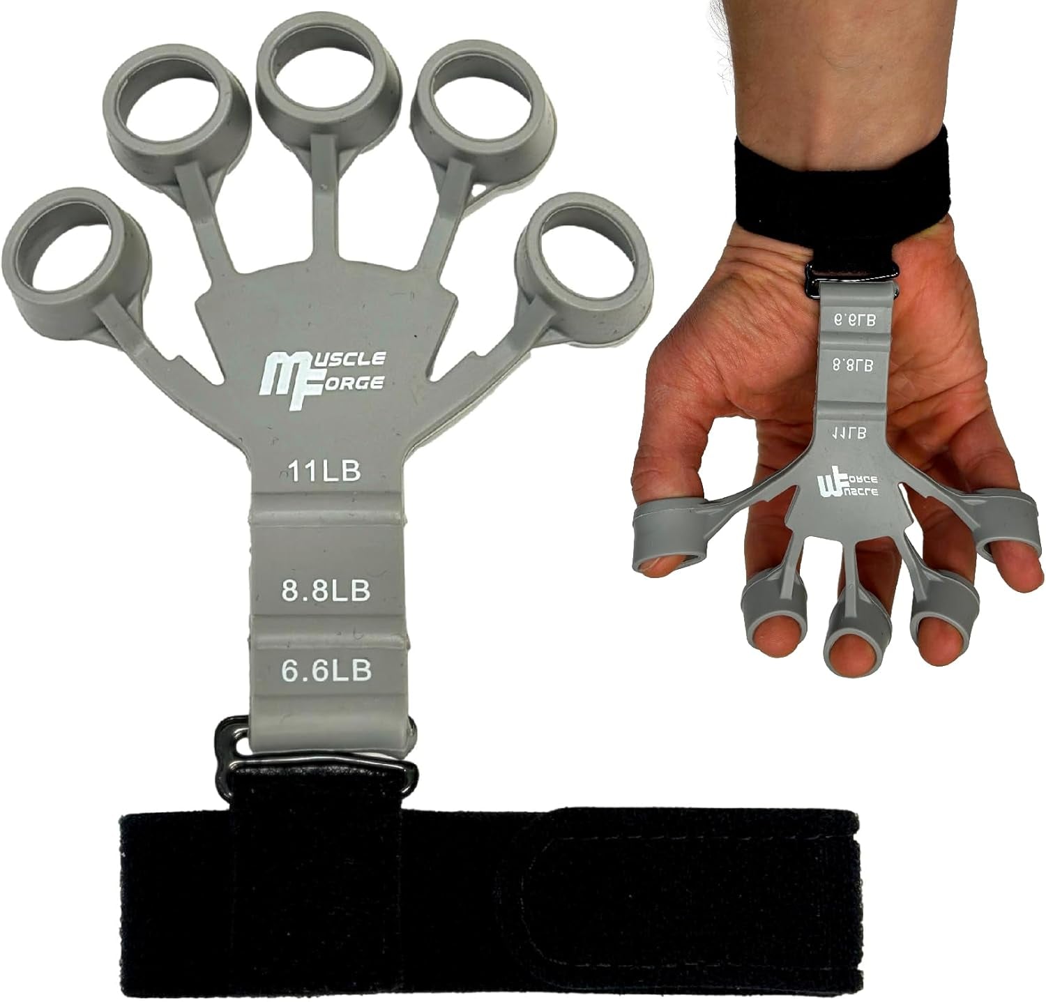 Muscleforge® Finger Trainer, Extensor De Dedos De Silicona Para Fortalecer El Agarre, Ejercitador Con 3 Niveles De Ajuste 6-11 Lbs, Fortalecedor De Agarre De Antebrazos Y Dedos, Agarre De Manos