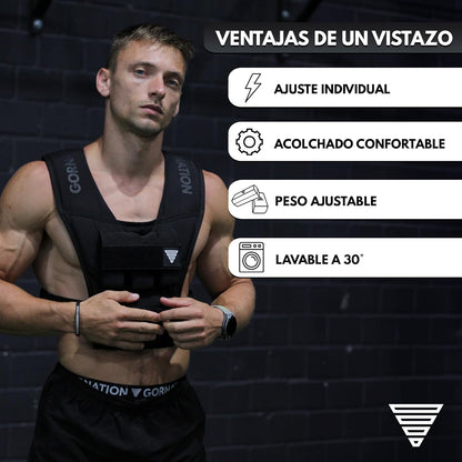 GORNATION Chaleco Lastrado Con Pesos Ajustables (10Kg/20Kg) Para Entrenamiento De Fuerza, Calistenia Y Gimnasio, Chaleco De Peso Compacto Y Ergonómico, Ideal Para Running, Crosstraining Y Fitness