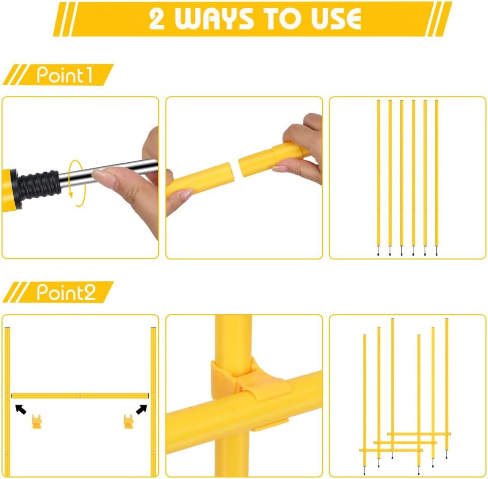 Equipo De Bastones De Entrenamiento De Velocidad De Escalera De Agilidad: 6 Postes De Agilidad, 6 Obstáculos De Salto, Escalera De Velocidad De 20 Pies, 12 Conos Deportivos, Cuerda De Saltar,