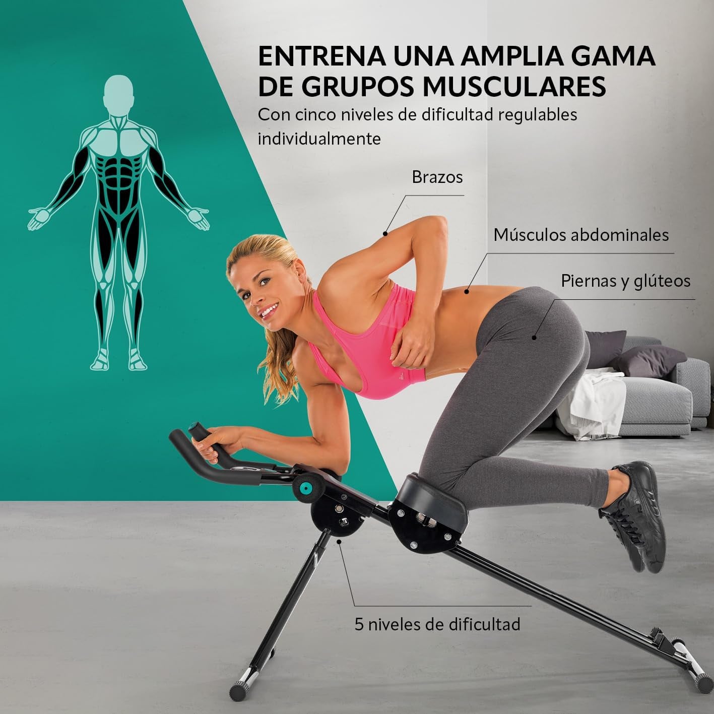 'Fitmaxx 5' Entrenador De Abdominales Plegable | Entrenador De Espalda, Abdominales, Brazos Y Piernas En Uno Con Ordenador De Fitness | Ahorro De Espacio