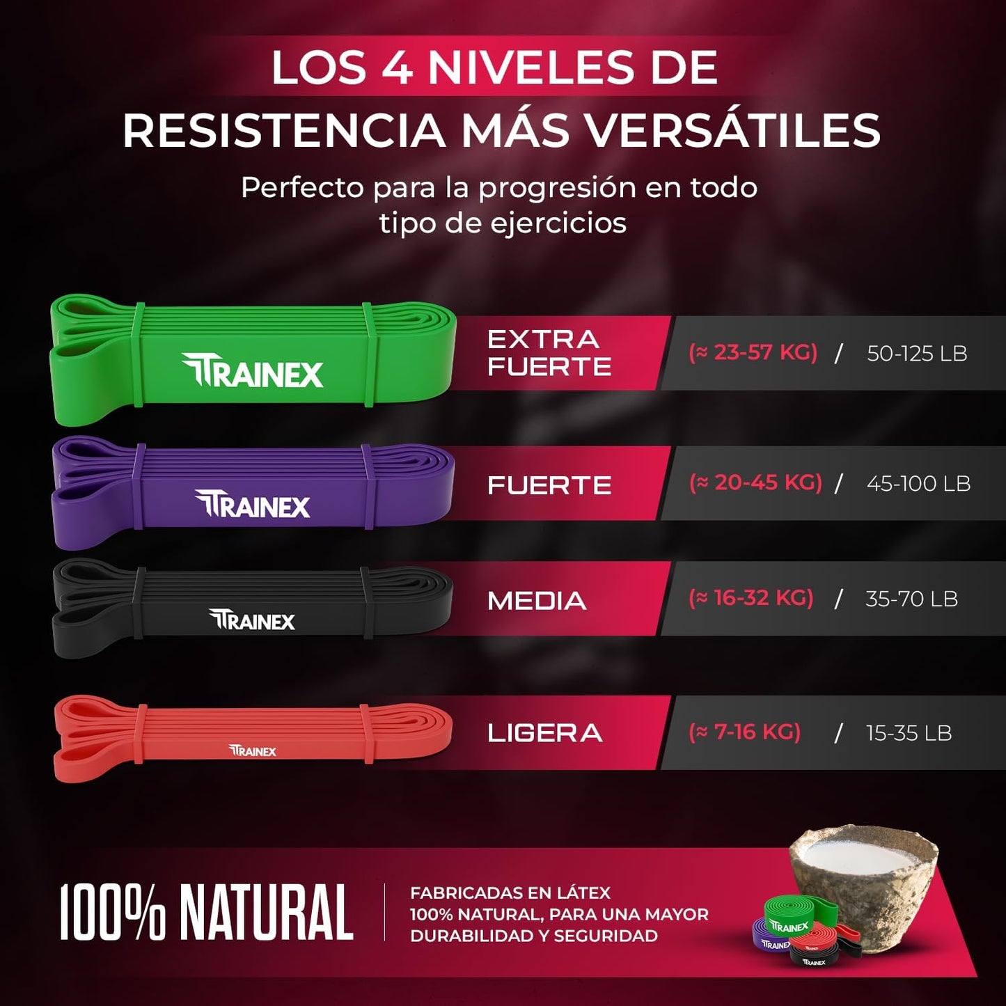 Bandas Elasticas Musculacion. Con Barra Y Anclaje De Puerta, Kit 4 Niveles De Resistencia, 100% Látex, Gomas Elasticas Musculacion Dominadas, Entrenamiento De Fuerza, Fitness, Gym, Calistenia