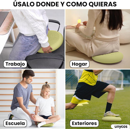 Unycos - Cojín De Equilibrio Y Yoga Antideslizante De Ø33 Cm Con Bombín De Aire, Propioceptivo E Hinchable, Soporte Lumbar, Semi Esfera Para Fitness, Pilates Y Rehabilitación (Purezen)