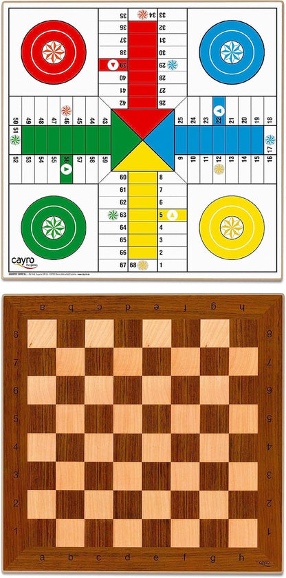 Cayro - Tablero Parchís Y Ajedrez - De Madera - Tamaño 40 X 40 - Diseño Clásico Y Elegante - Juego Tradicional - Desarrollo Cognitivo - Diseño Elegante Y Duradero