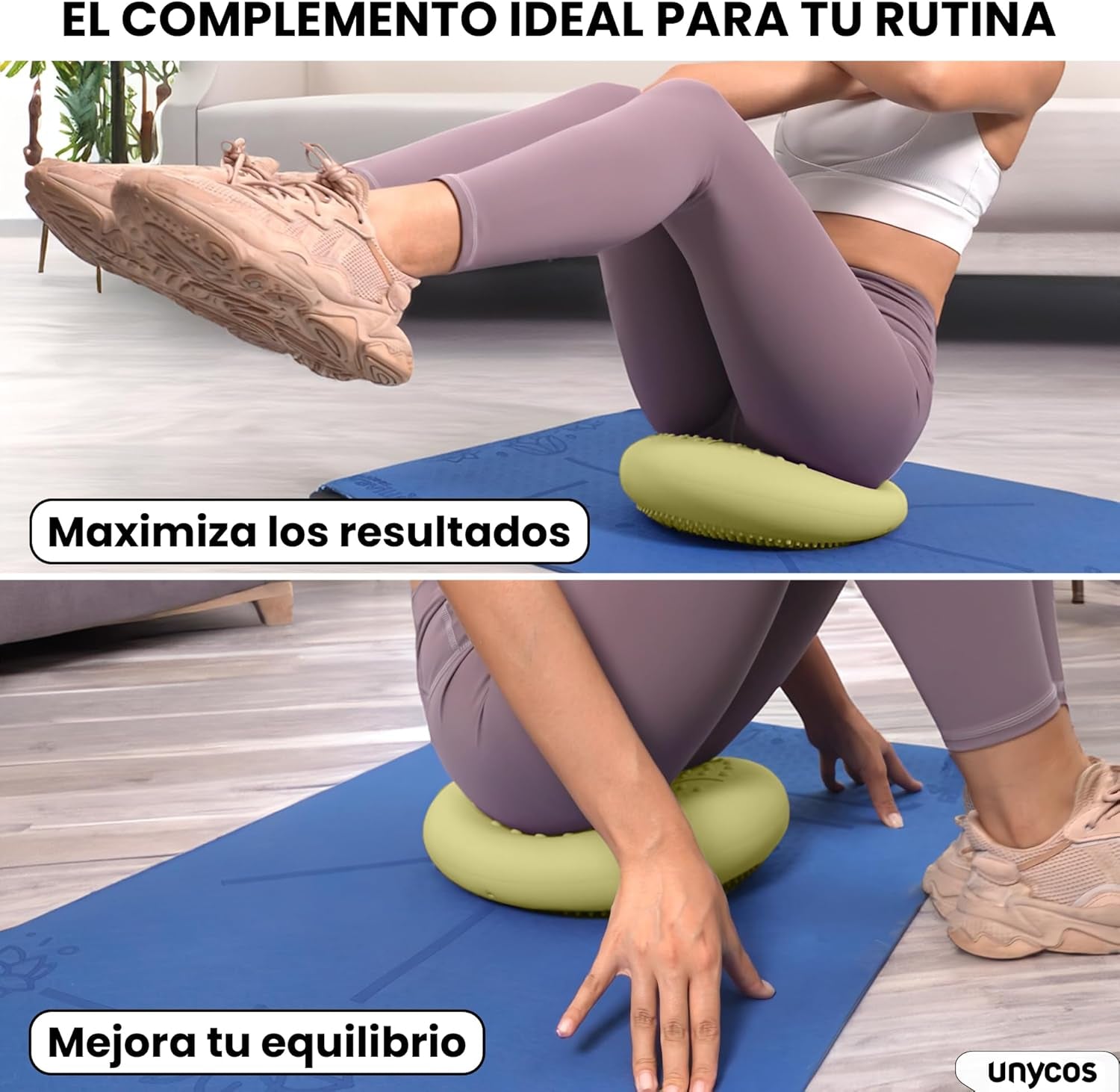 Unycos - Cojín De Equilibrio Y Yoga Antideslizante De Ø33 Cm Con Bombín De Aire, Propioceptivo E Hinchable, Soporte Lumbar, Semi Esfera Para Fitness, Pilates Y Rehabilitación (Purezen)