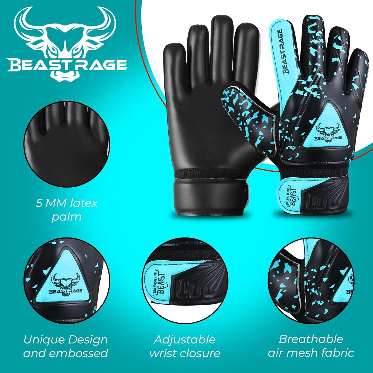 BEAST RAGE Guantes De Portero De Fútbol Para Niños,Guantes De Portero De Fútbol Para Niños Con,Guantes De Fútbol Para Niños.