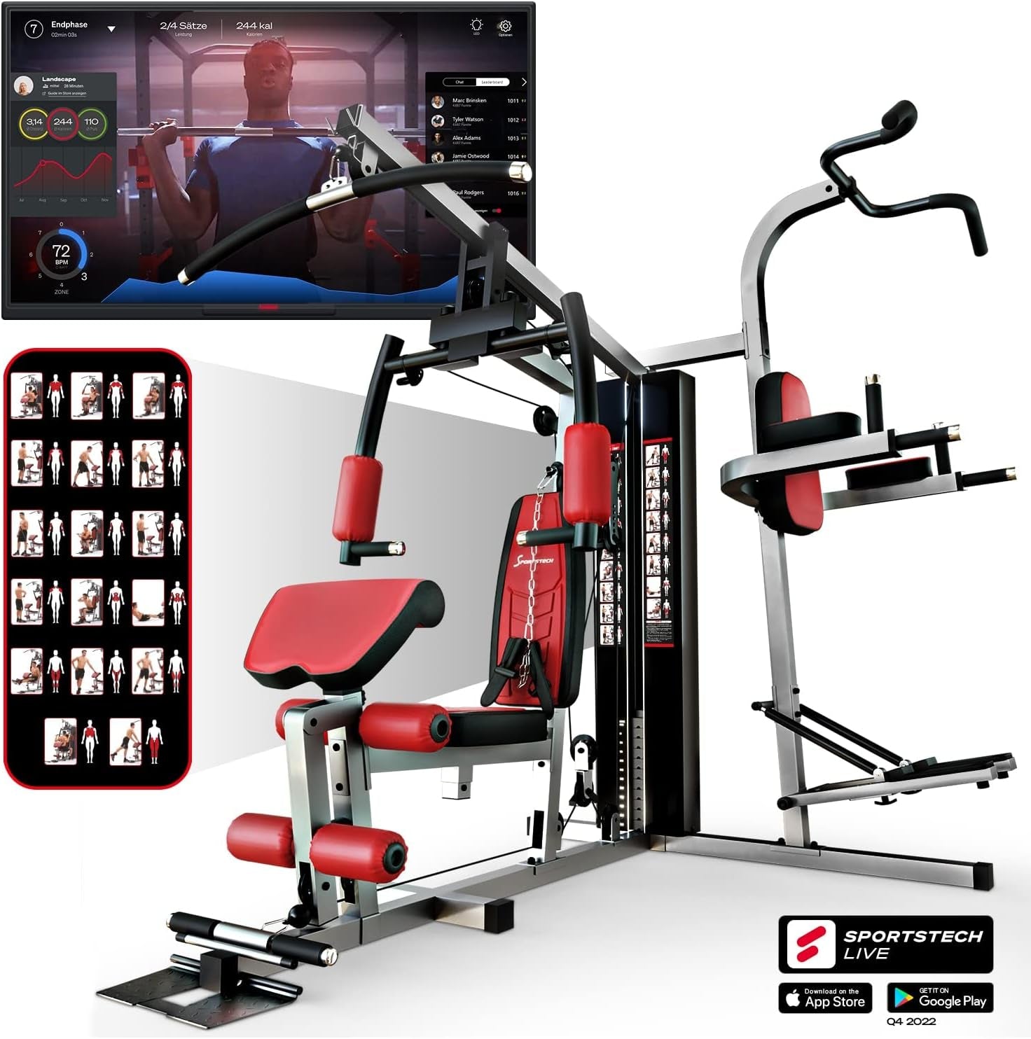 Sportstech HGX100/HGX200/HGX300 - La Única Estación De Fuerza Premium Para Un Entrenamiento Variado En Casa, Con Escalador O Prensa De Piernas. Hecha De Material EVA, Tu Estación De Fitness Doméstica