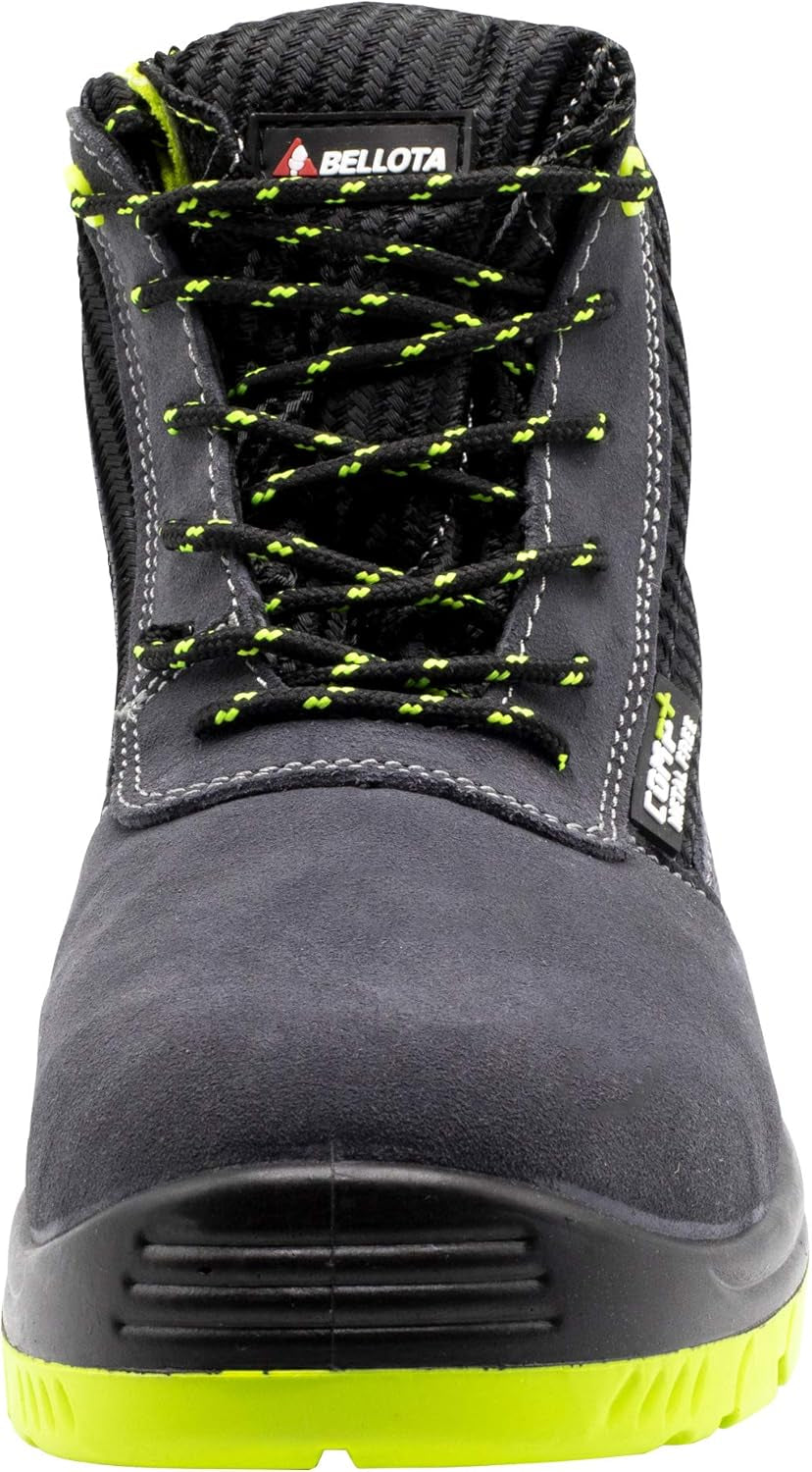 Bellota 7230942S1P - Bota De Seguridad De Hombre Y Mujer De Piel Serraje Transpirable, Ligera Y Resistente a Golpes Y Rozaduras, Negro Verde, 42 EU