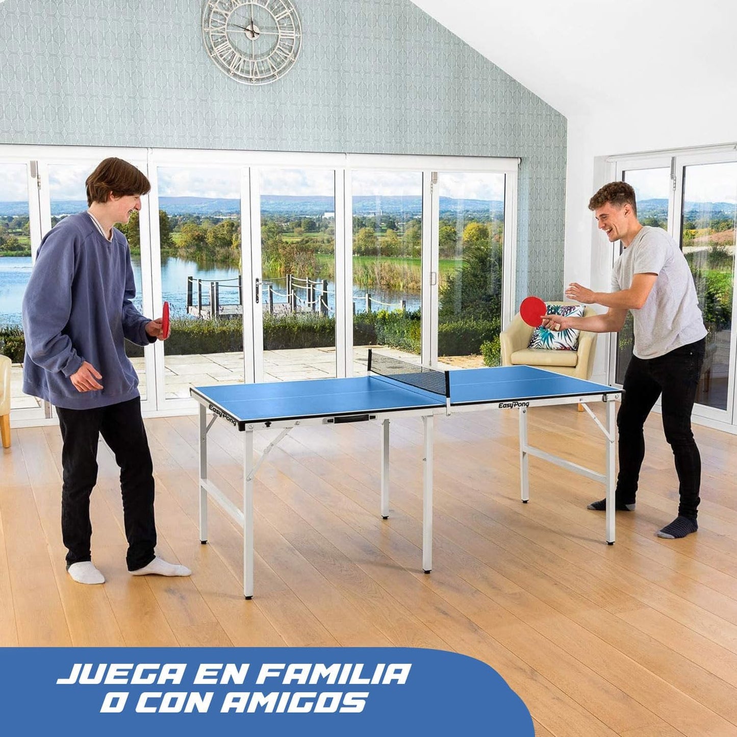 Easypong® | Mesa De Ping Pong Azul | 182X91Cm Fácil De Transportar | Estable | Ideal Para Exterior E Interior | 2 Raquetas + 4 Pelotas | Tenis De Mesa | 100% Diversión | Originalcup