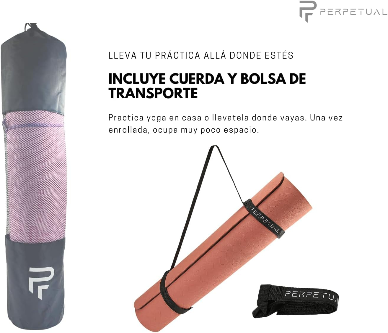 PERPETUAL® Esterilla De Yoga Y Pilates De 6Mm TPE - Mat Antideslizante - Con Correa Y Bolsa De Transporte - Colchoneta Gruesa Y Plegable - Hombre/Mujer - Fitness En Casa