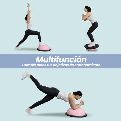 DH Fitlife Balón De Equilibrio, Yoga, Entrenador De Equilibrio De 60 X 22 Cm Hasta 200 Kg, Media Pelota De Gimnasia, Tabla De Equilibrio Con Bomba Y 2 Bandas De Fitness