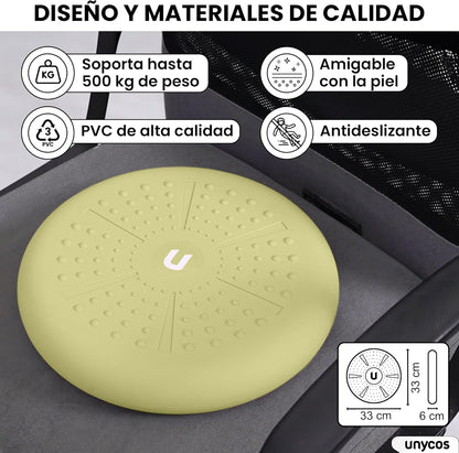 Unycos - Cojín De Equilibrio Y Yoga Antideslizante De Ø33 Cm Con Bombín De Aire, Propioceptivo E Hinchable, Soporte Lumbar, Semi Esfera Para Fitness, Pilates Y Rehabilitación (Purezen)