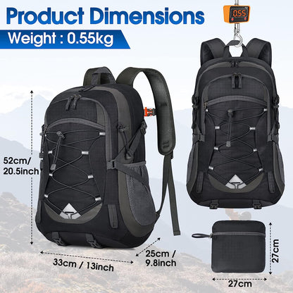 Mochila De Senderismo De 40L Mochila Plegable Ultraligera Mochila De Viaje Mochilas De Marcha Para Hombre Mujer Para Camping Viajes Excursiones Acampadas Montaña Al Aire Libre, Negra