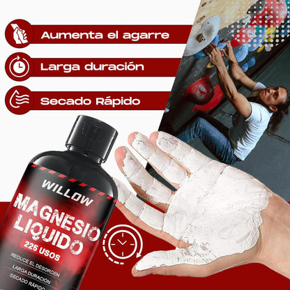 Willow ® Magnesio Líquido 250ML + 50ML | Magnesio Escalada | Tiza Líquida | Agarre Crossfit | Liquid Chalk | Calistenia Gym Halterofilia Padel Manos