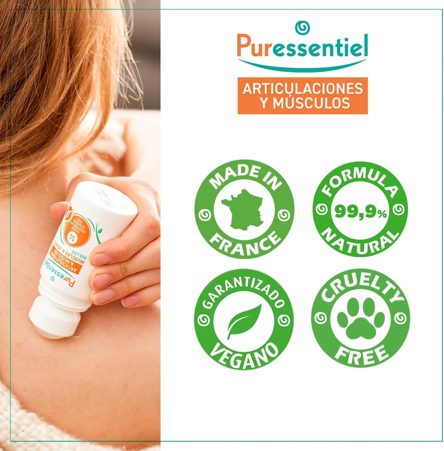 Puressentiel - Articulaciones Y Músculos - Roller Con 14 Aceites Esenciales - 99,9% De Origen Natural - Ideal Para Aliviar Los Dolores Crónicos - Rodillas, Espalda Y Piernas Del Deportista - 75 Ml