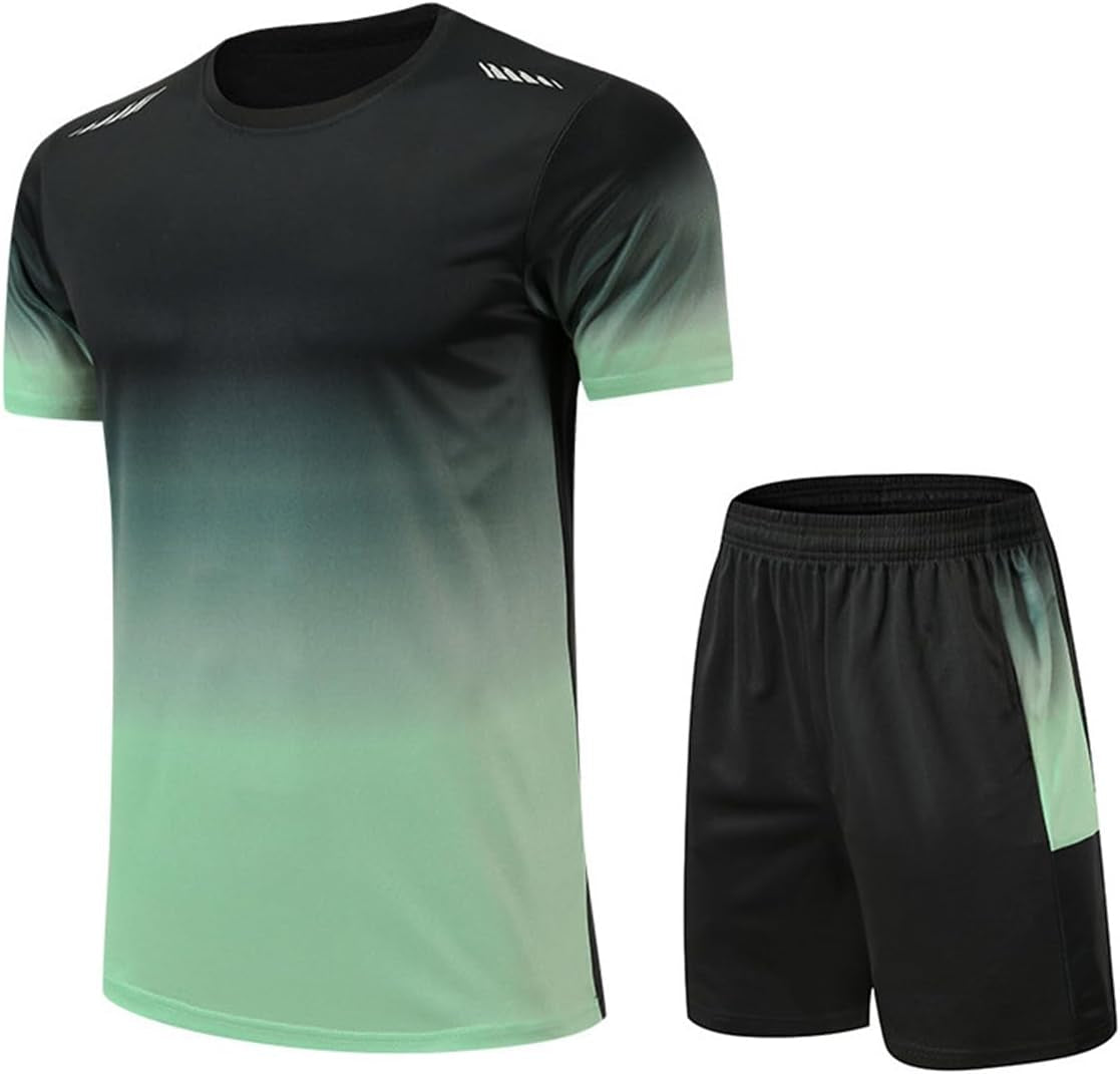 Conjunto de Running para Hombre: Camiseta Degradada y Pantalón Corto Jogging en Plata