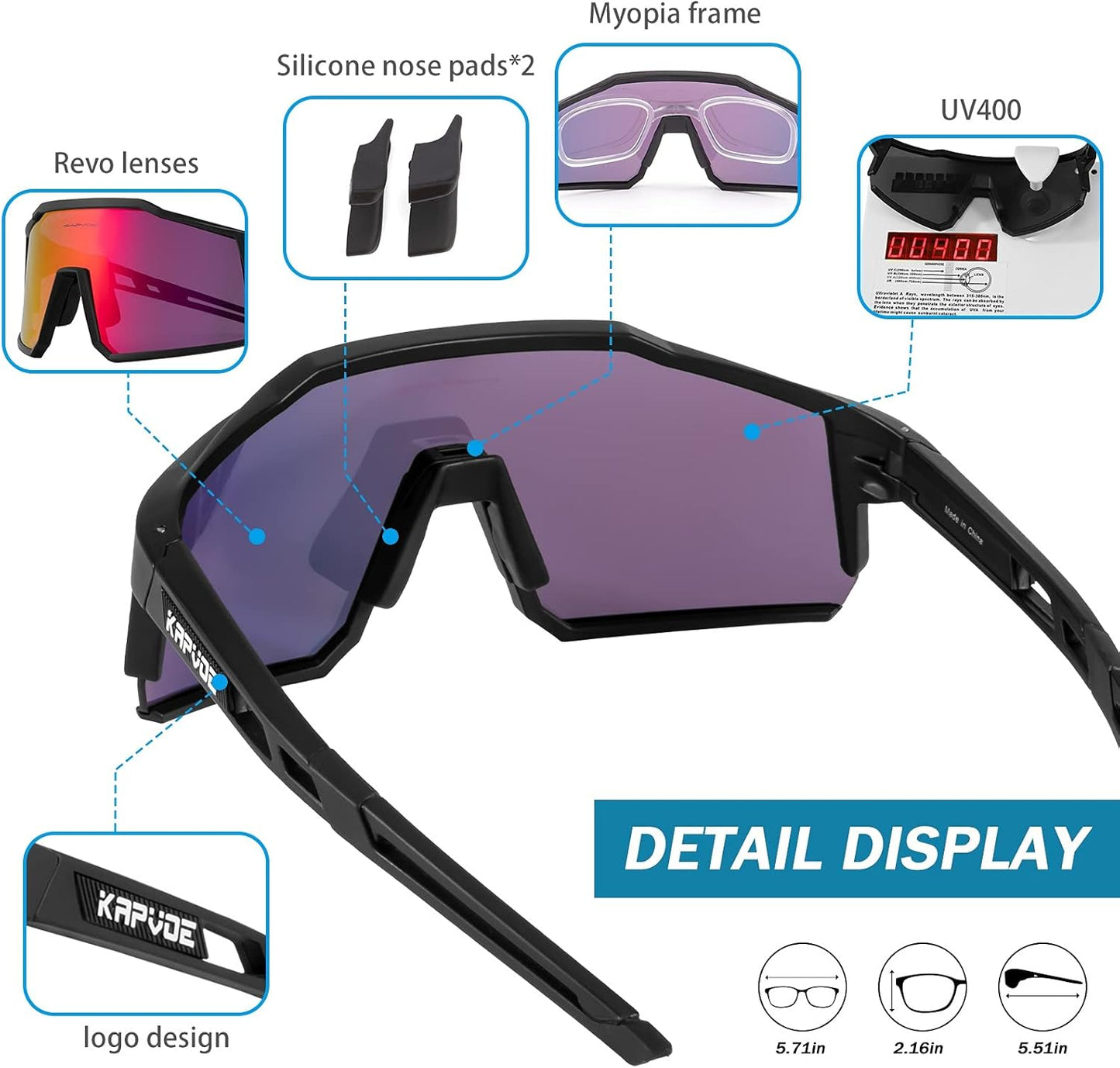 KAPVOE Gafas De Ciclismo Polarizadas Con 1 Lente O 4 Lentes Intercambiables TR90 Gafas De Sol Deportivas Mujeres Hombres