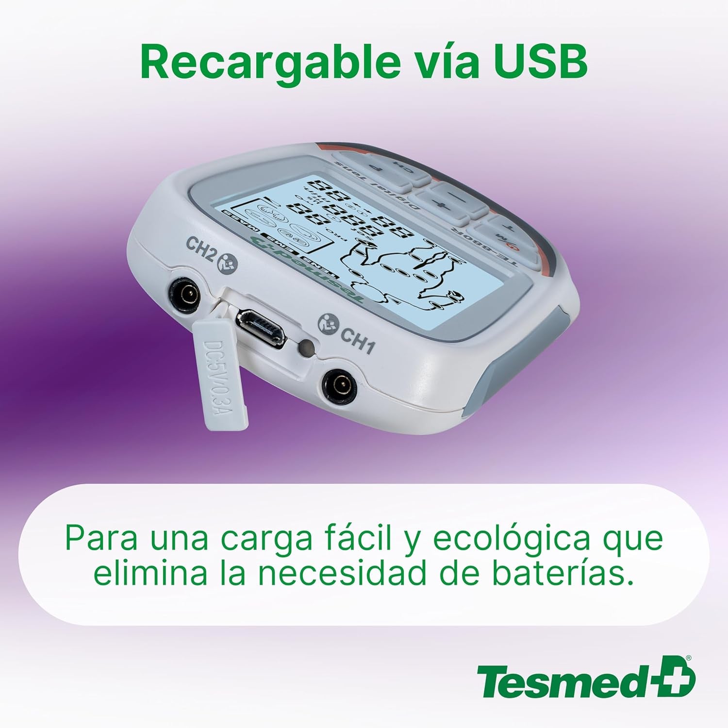 TESMED TE-880R plus Electroestimulador Muscular Recargable, EMS, TENS, Masaje - 73 Programas Incluidos 2 Personalizables - Funciona Con 8 Electrodos