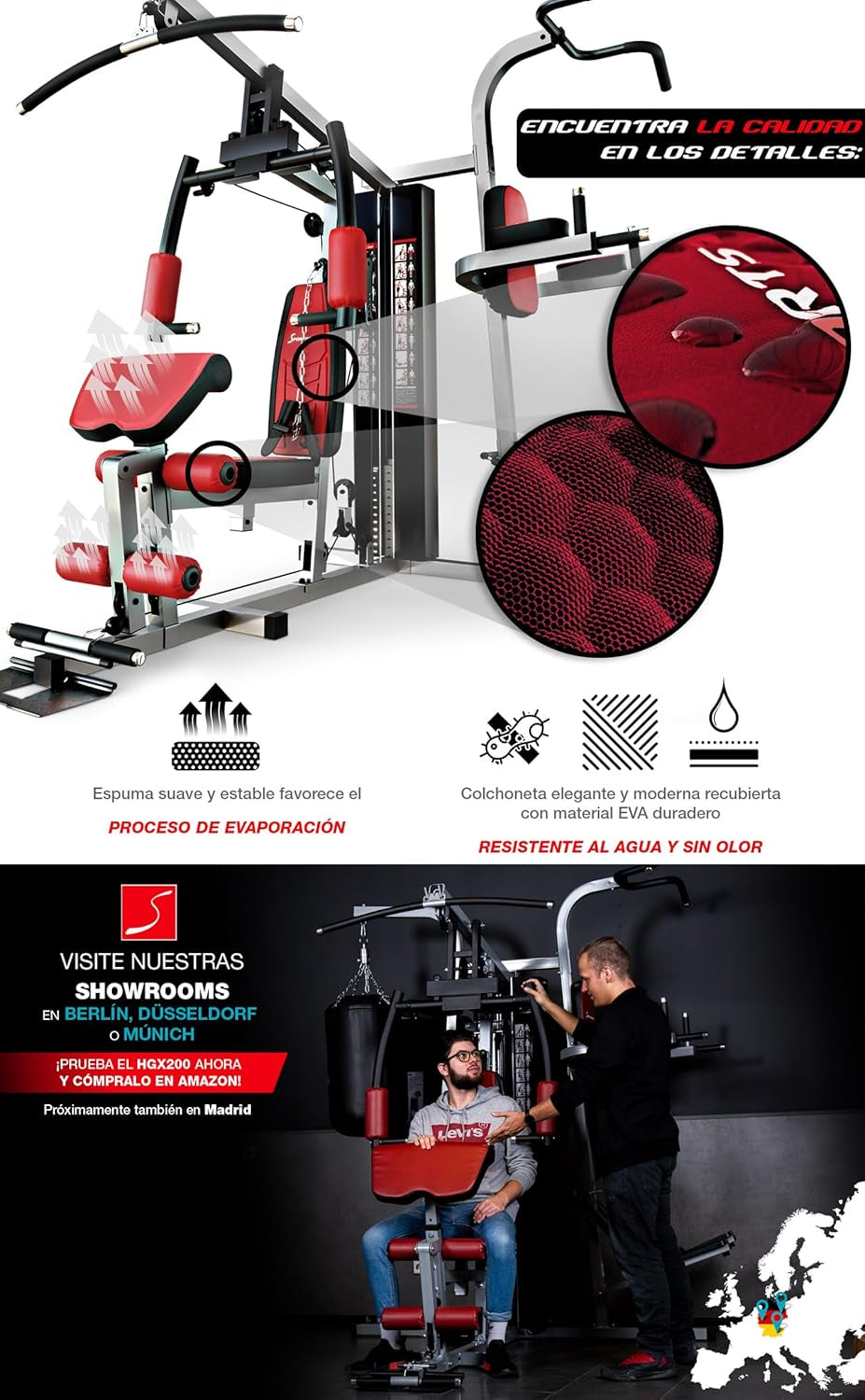 Sportstech HGX100/HGX200/HGX300 - La Única Estación De Fuerza Premium Para Un Entrenamiento Variado En Casa, Con Escalador O Prensa De Piernas. Hecha De Material EVA, Tu Estación De Fitness Doméstica