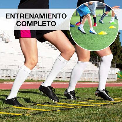 ®️ Set Entrenamiento Futbol Escalera De Agilidad + 20 Conos Entrenamiento + Comba De Saltar + Guia De Ejercicios + Bolsa De Almacenamiento | Kit Entrenamiento Futbol Niños Y Adultos