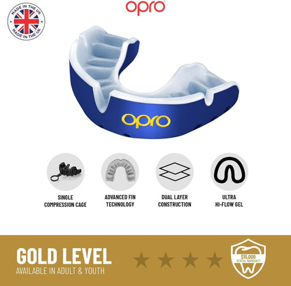 OPRO Protector Bucal Gold Level, Protector Bucal Deportivo Para Niños, Con Tecnología De Ajuste Revolucionaria Para Boxeo, Lacrosse, MMA, Artes Marciales, Hockey Y Todos Los Deportes De Contacto