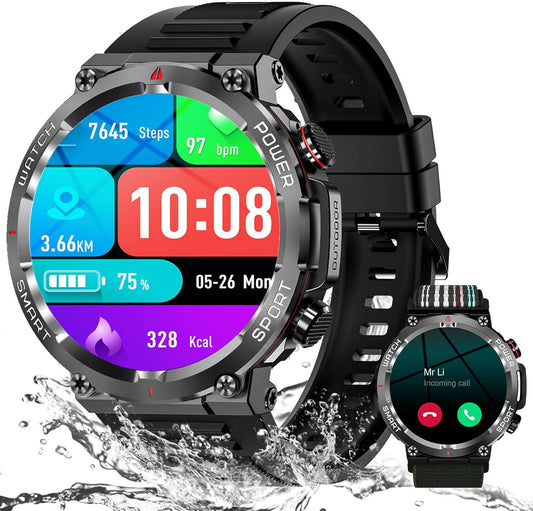 IOWODO Reloj Inteligente Hombre, Smartwatch 1.39" TFT Llamada Bluetooth, 100+Modos Deportivos Smart Watch Pulsómetro/Spo2/Monitor De Sueño/Podómetro, IP68 Pulsera Actividad Para Android Ios (Negro)