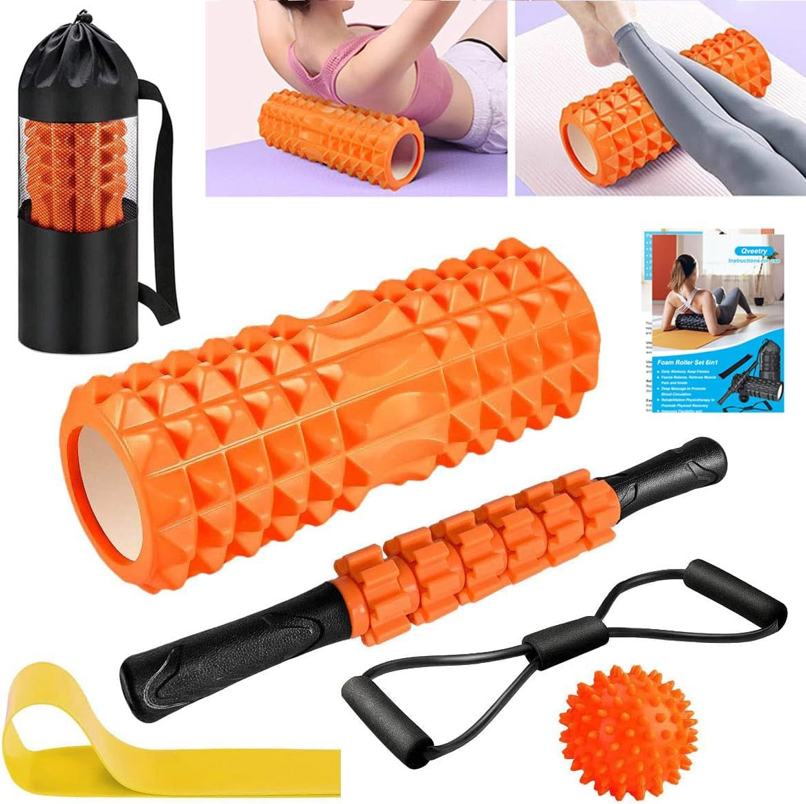 Rodillo Masaje Muscular,  6En1 Rodillos De Espuma Con Palos De Masaje, Bolas De Masaje, Foam Roller Para Rodillos De Masaje De Tejido Profundo