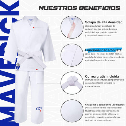 Starpro Karate Gi - Uniforme Profesional Para Entrenamiento Y Competición - Kimono Karate De Algodón Ligero Blanco Con Cinturón - Hombres Mujeres Y Niños - 110-190 Cm - Brillante Blanco