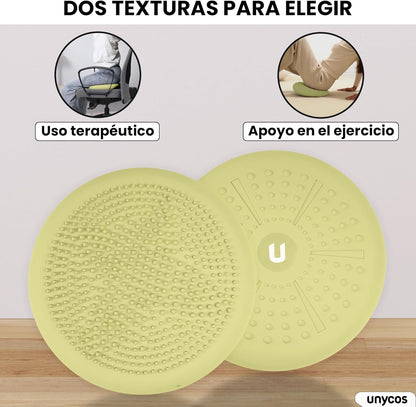 Unycos - Cojín De Equilibrio Y Yoga Antideslizante De Ø33 Cm Con Bombín De Aire, Propioceptivo E Hinchable, Soporte Lumbar, Semi Esfera Para Fitness, Pilates Y Rehabilitación (Purezen)