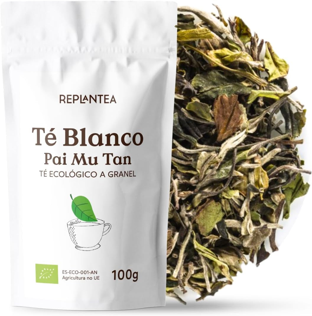 TE BLANCO PURO Ecológico 100G (+60 Tazas) | Té Blanco Pai Mu Tan Puro a Granel, Bai Mu Dan De China REPLANTEA