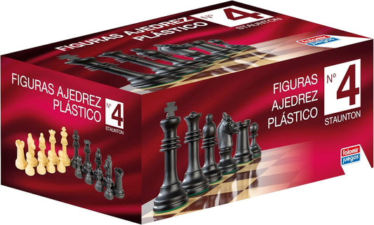 Falomir - Set Completo 32 Figuras De Plástico Staunton Nº 4 | Accesorio Para Juegos De Mesa | Diversión Clásica En Caja De Cartón | Tamaño Ideal Para Tableros De 40Cm | (Edad +6)