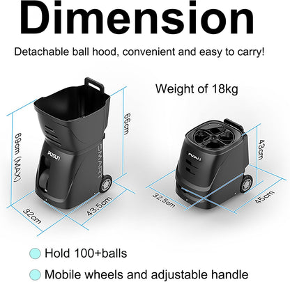 Pt-Smart - Máquina De Pelotas De Tenis, Lanzador De Pelotas De Tenis De Todos Los Niveles, Aplicación Inteligente Y Control Remoto, Múltiples Modos De Entrenamiento, Más De 100 Pelotas, Tiempo