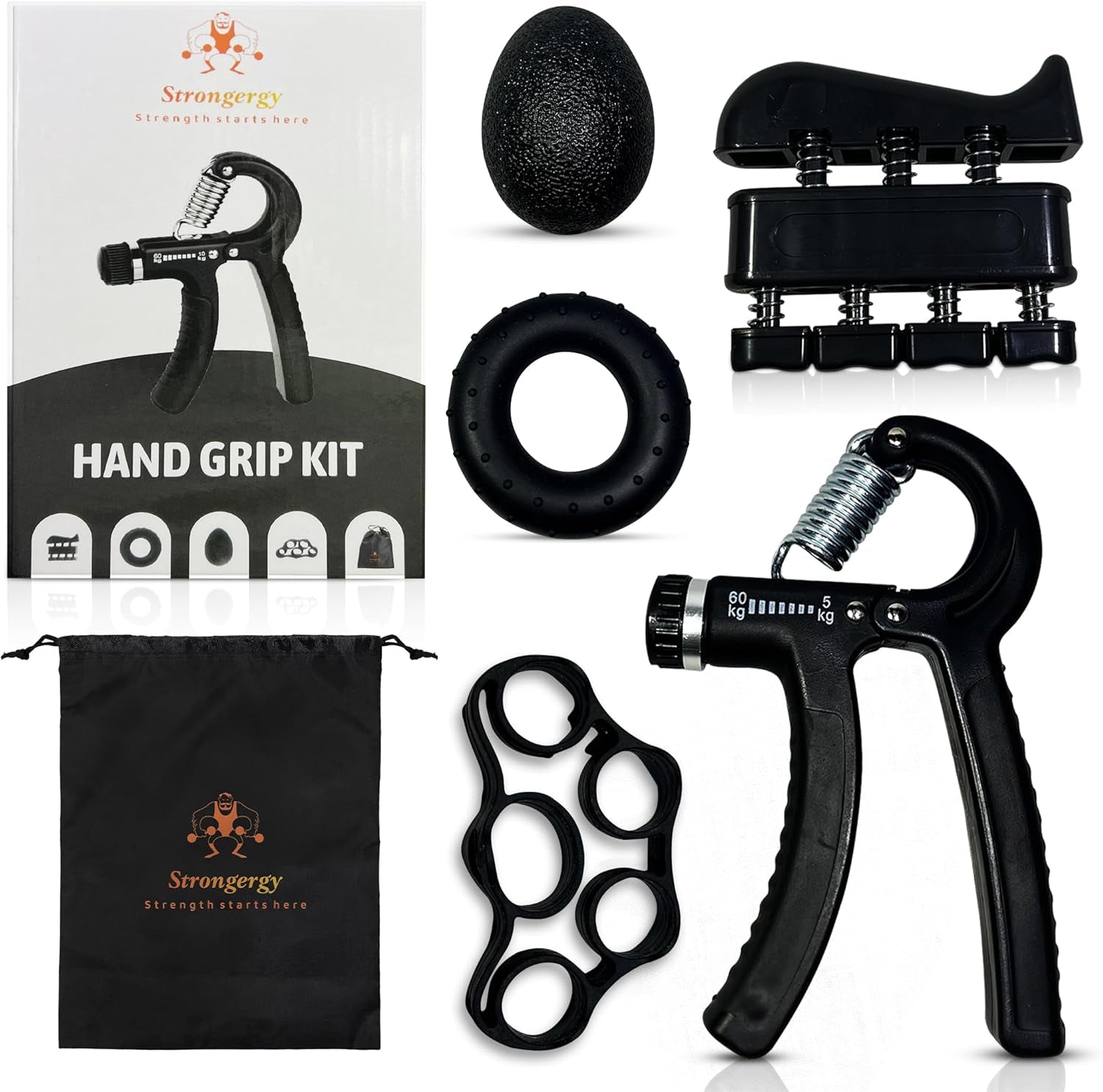 Hand Grip Para Ejercitar Antebrazo - Kit De 5 Piezas, Fortalecedor De Agarre Ajustable, Fortalecedor De Dedos, Goma Para Estirar Dedos, Pelota Antiestrés, Anillo Para Fortalecer Mano