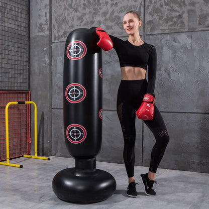 Saco De Boxeo De Pie,  160Cm Saco De Boxeo Hinchable De Pie, PVC Fitness Boxeo Inflable Saco De Arena Columna Tumbler Saco De Arena Para Niños Y Adultos