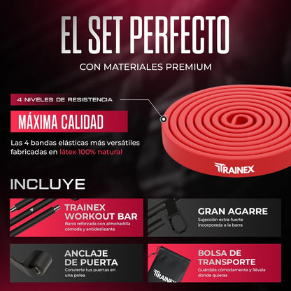 Bandas Elasticas Musculacion. Con Barra Y Anclaje De Puerta, Kit 4 Niveles De Resistencia, 100% Látex, Gomas Elasticas Musculacion Dominadas, Entrenamiento De Fuerza, Fitness, Gym, Calistenia