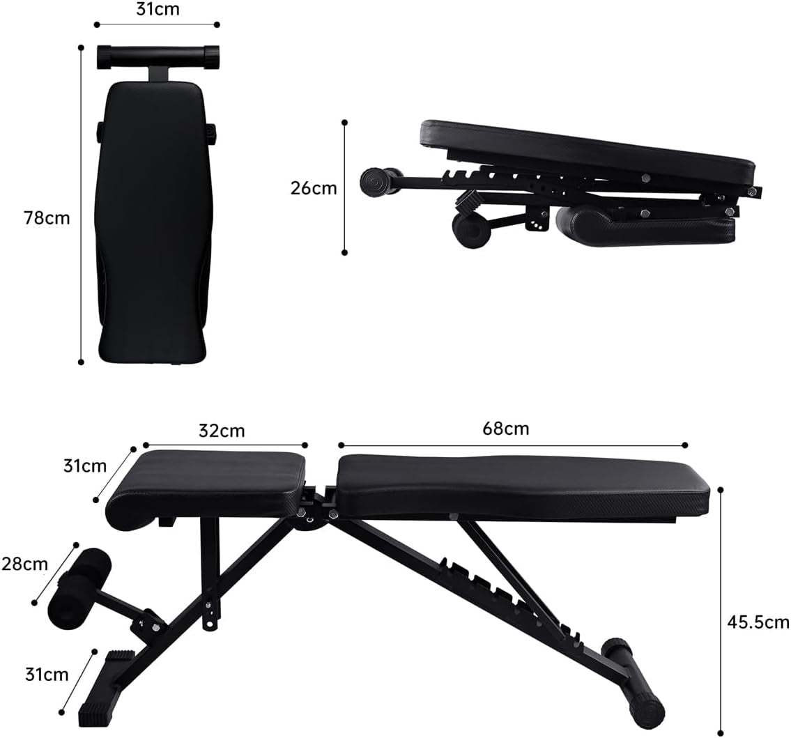 T-LOVENDO.ES Banco De Ejercicio O Musculación Plegable Ligero Multifunción Para Pesas Y Mancuernas Ajustable De Abdominales Gimnasio Entrenamiento En Casa, Múltiples Posiciones Espalda, Pecho, Piernas