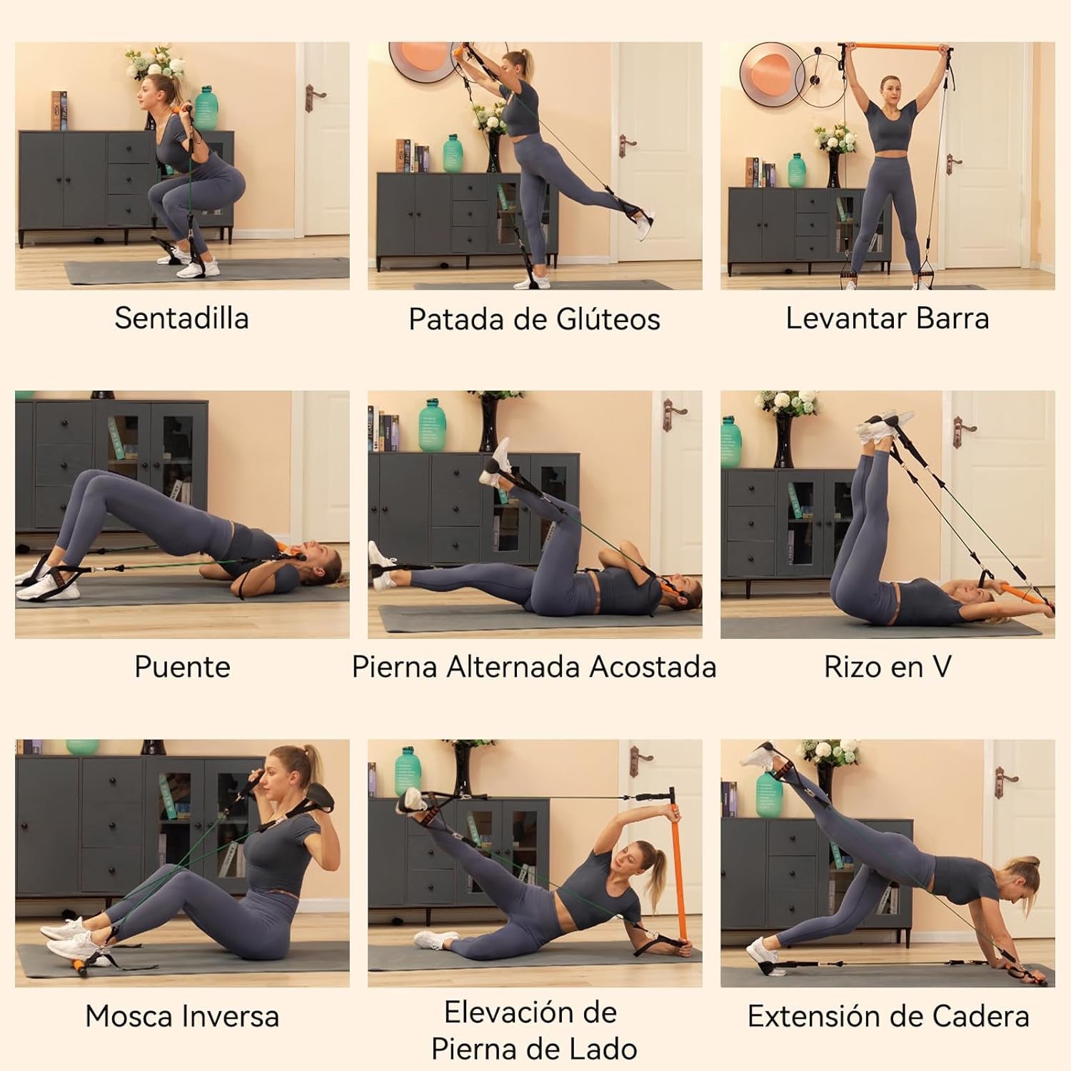 Kit De Barra De Pilates Hommie, Set Mejorado De Valor En Libras Con 6 Bandas De Resistencia (20+40+50 Lbs), Barra De Resistencia Portátil Y Desmontable Para Entrenamiento De Cuerpo Completo En Casa