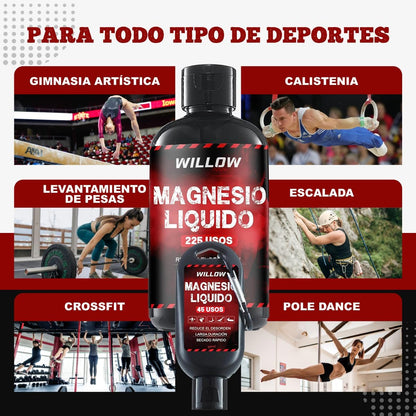 Willow ® Magnesio Líquido 250ML + 50ML | Magnesio Escalada | Tiza Líquida | Agarre Crossfit | Liquid Chalk | Calistenia Gym Halterofilia Padel Manos