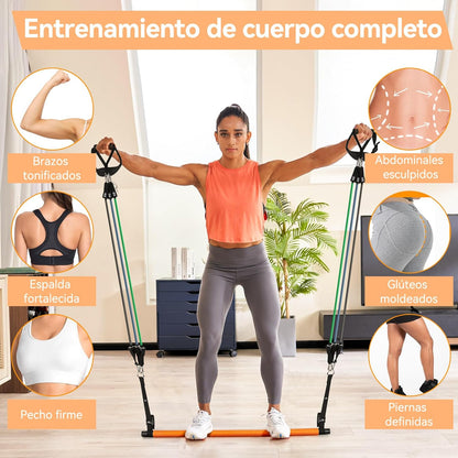 Kit De Barra De Pilates Hommie, Set Mejorado De Valor En Libras Con 6 Bandas De Resistencia (20+40+50 Lbs), Barra De Resistencia Portátil Y Desmontable Para Entrenamiento De Cuerpo Completo En Casa