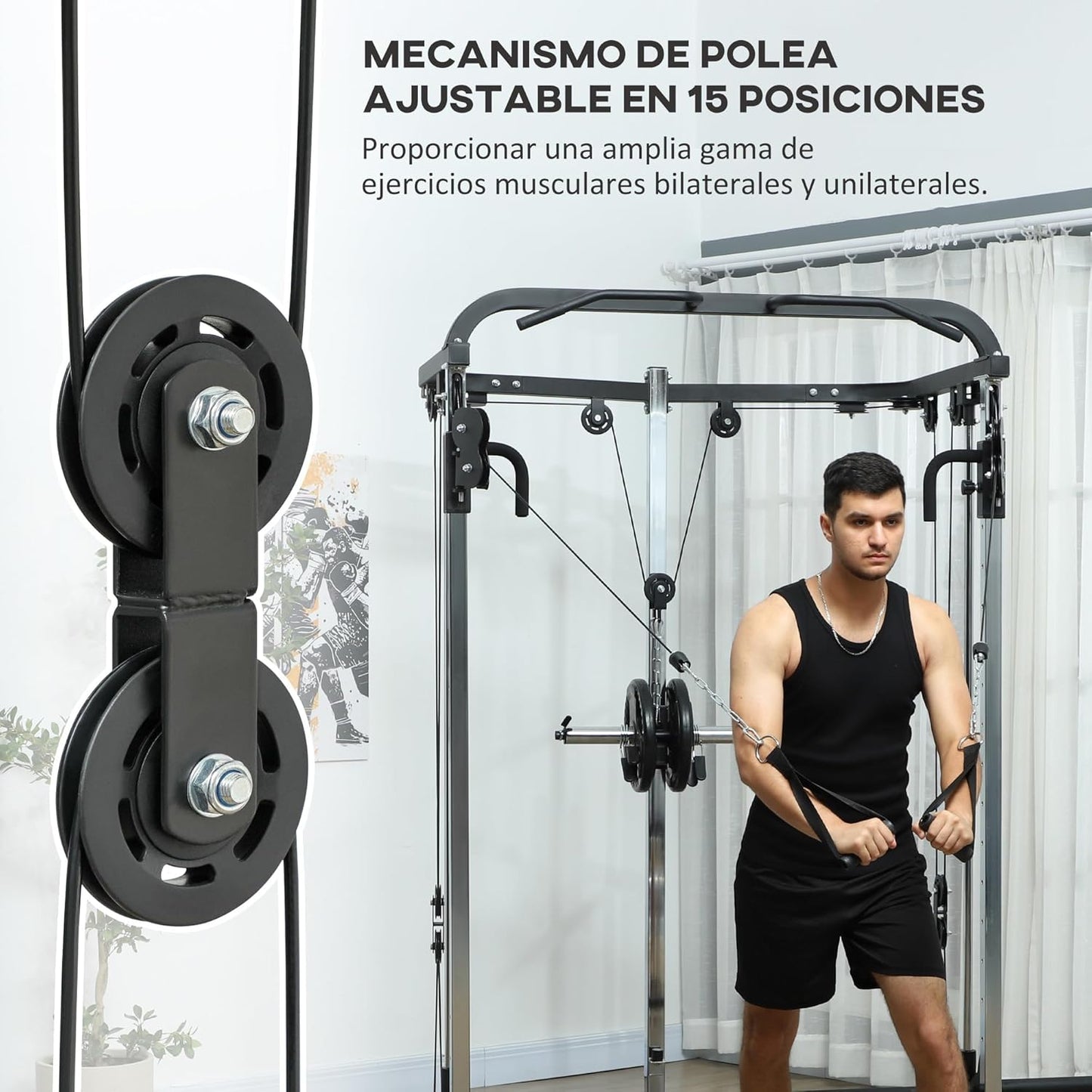 SPORTNOW Smith Machine Multiestación De Musculación Máquina Multifunción De Musculación Con Soporte Para Sentadillas Y Barra Para Pesas Para Entrenamiento Fitness En Hogar Negro