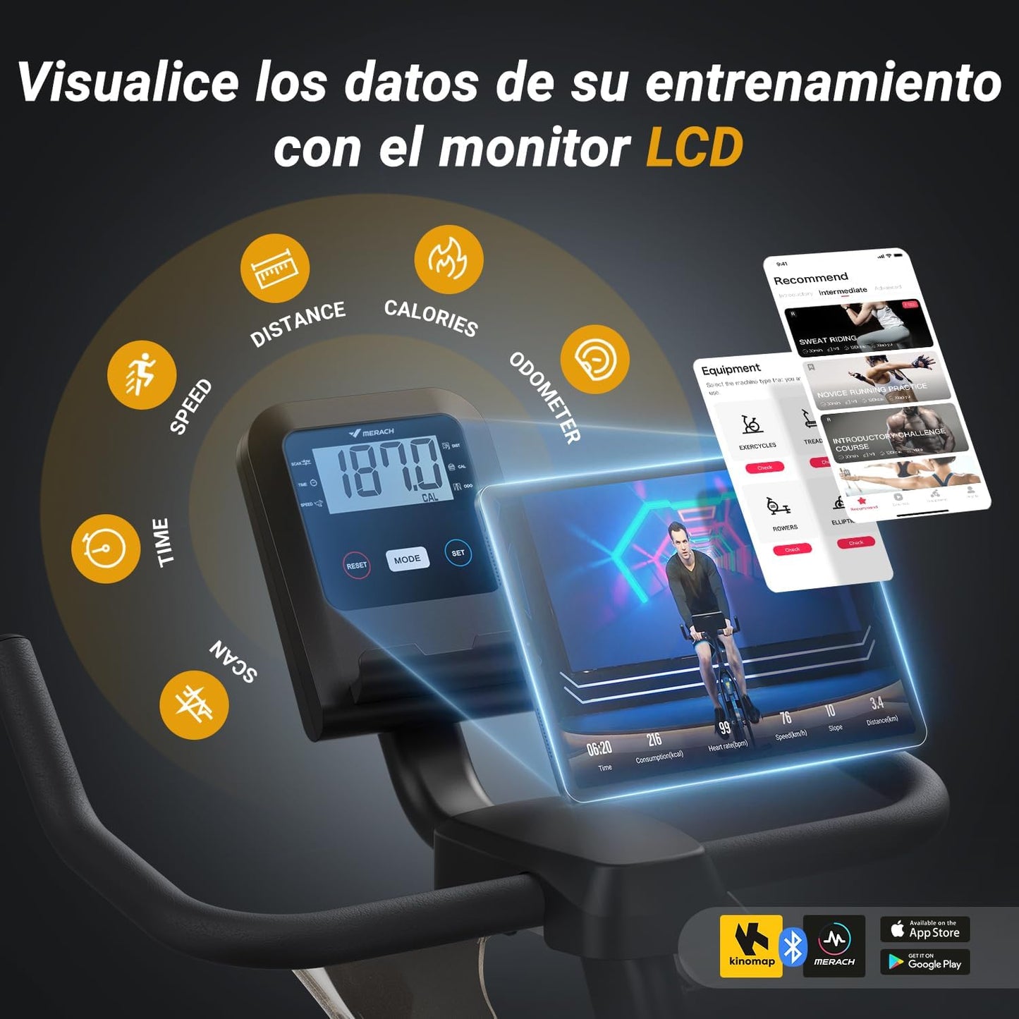 MERACH Bicicleta Estática Para El Hogar, Bicicleta De Ciclismo De Interior Con Resistencia Magnética, Seguimiento De Datos De Aplicaciones, Capacidad De Peso De 127 Kg Y Soporte Para Tablet