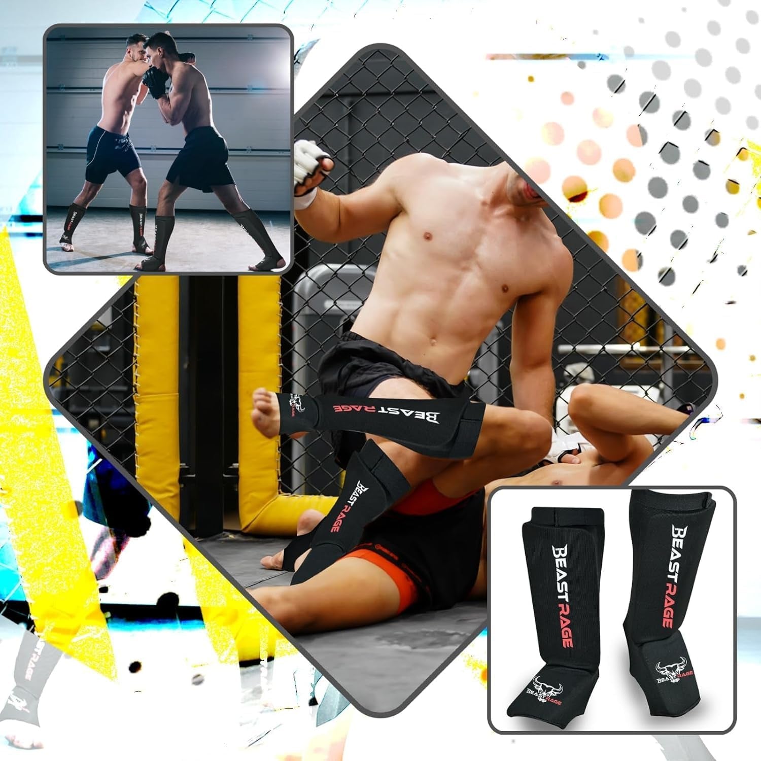 BEAST RAGE Espinilleras Para Muay Thai, Kickboxing, MMA, Taekwondo, Boxeo, Artes Marciales, Calcetines Elásticos Acolchados Para La Pierna, Almohadillas De Protección, Espinilleras, Equipo De Equipo