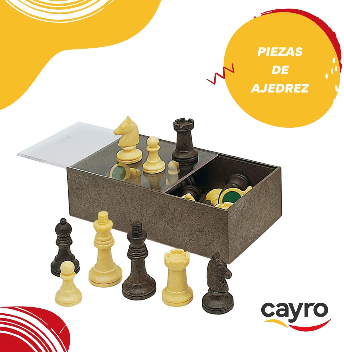 Cayro - Fichas Para Ajedrez - + 7 Años - Caja De Plástico - Juegos Clásicos De Mesa - Para Niños Y Adultos - 32 Piezas En 2 Colores - Para 2 Jugadores