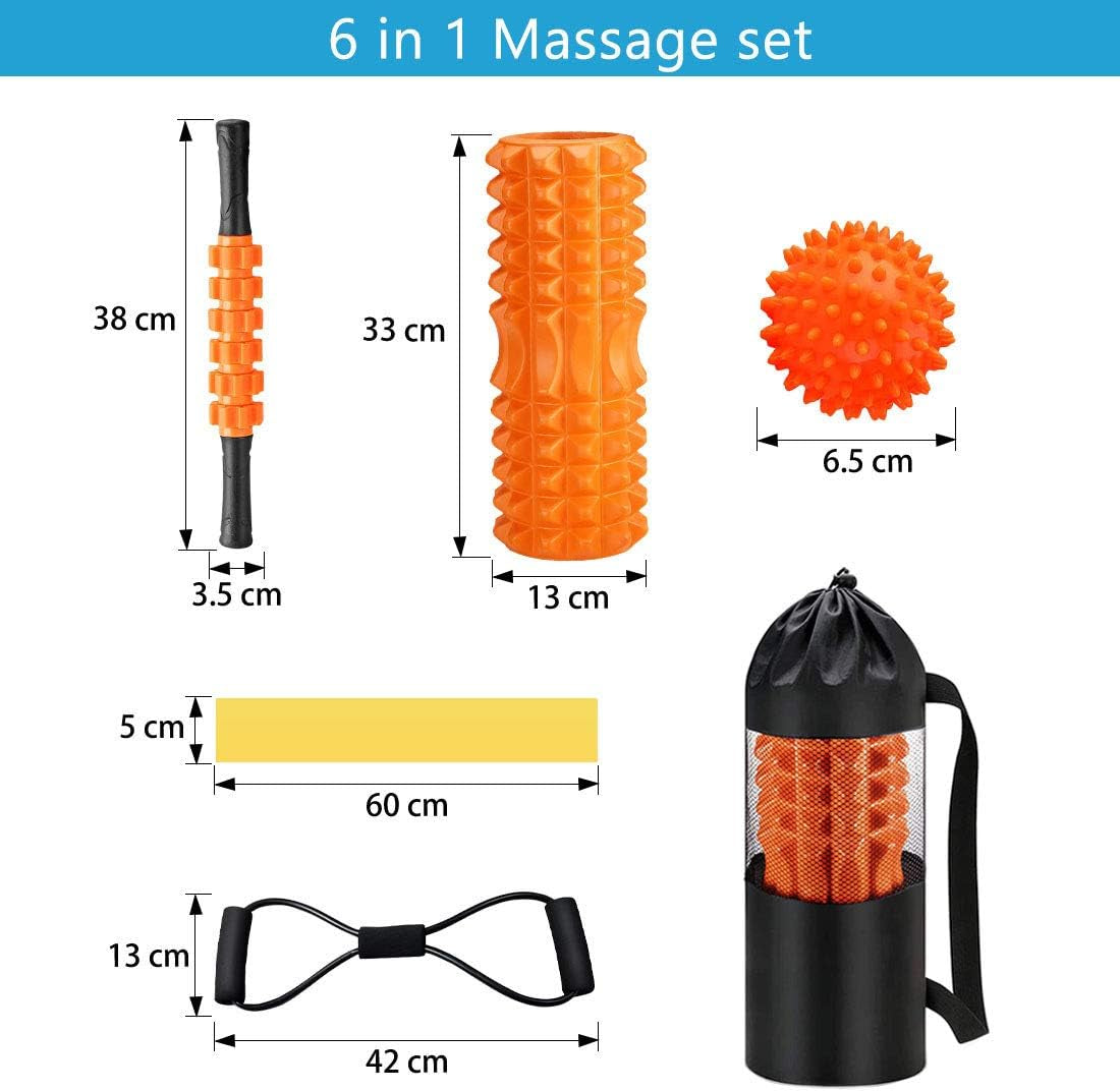 Rodillo Masaje Muscular,  6En1 Rodillos De Espuma Con Palos De Masaje, Bolas De Masaje, Foam Roller Para Rodillos De Masaje De Tejido Profundo