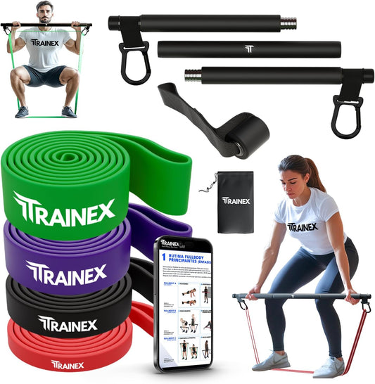 Bandas Elasticas Musculacion. Con Barra Y Anclaje De Puerta, Kit 4 Niveles De Resistencia, 100% Látex, Gomas Elasticas Musculacion Dominadas, Entrenamiento De Fuerza, Fitness, Gym, Calistenia