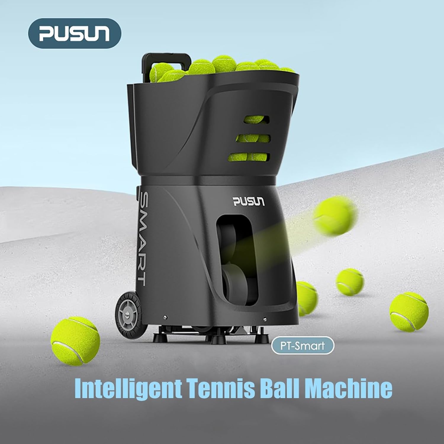 Pt-Smart - Máquina De Pelotas De Tenis, Lanzador De Pelotas De Tenis De Todos Los Niveles, Aplicación Inteligente Y Control Remoto, Múltiples Modos De Entrenamiento, Más De 100 Pelotas, Tiempo