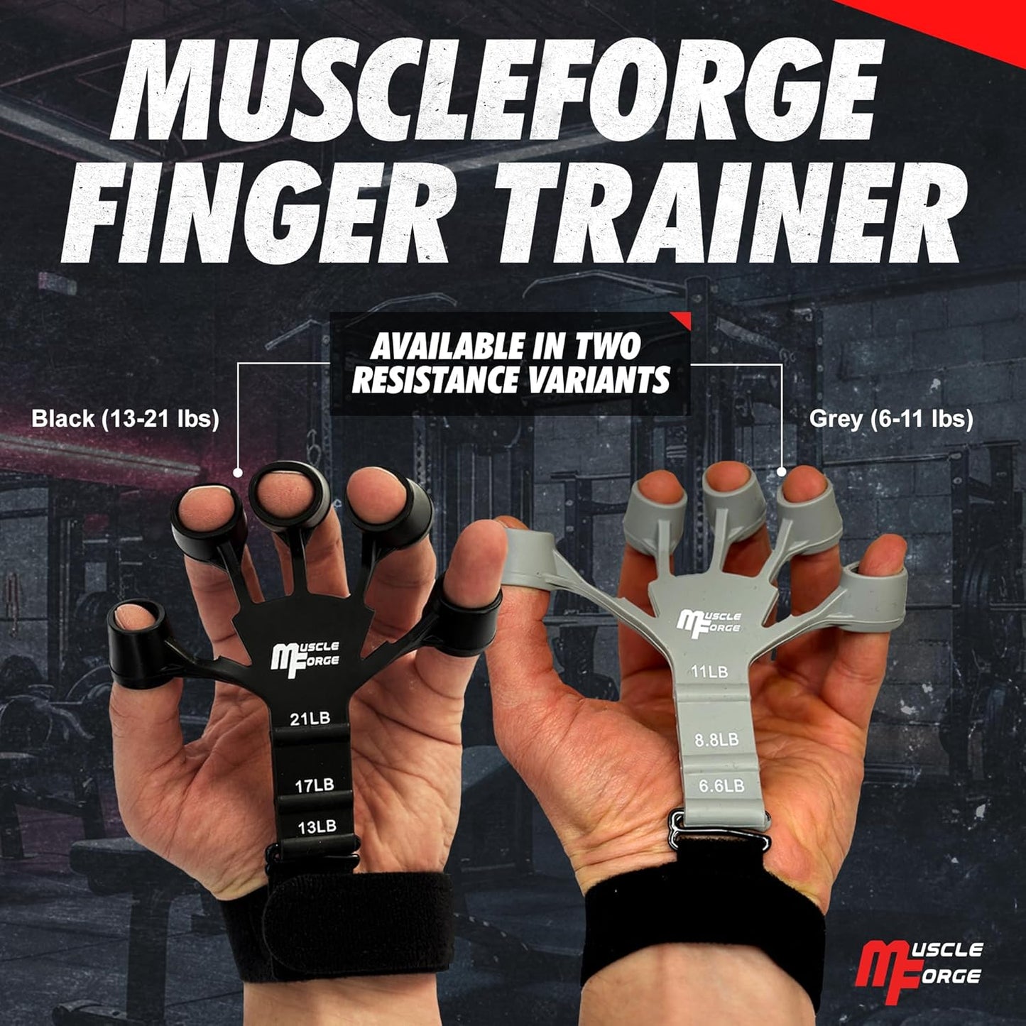 Muscleforge® Finger Trainer, Extensor De Dedos De Silicona Para Fortalecer El Agarre, Ejercitador Con 3 Niveles De Ajuste 6-11 Lbs, Fortalecedor De Agarre De Antebrazos Y Dedos, Agarre De Manos