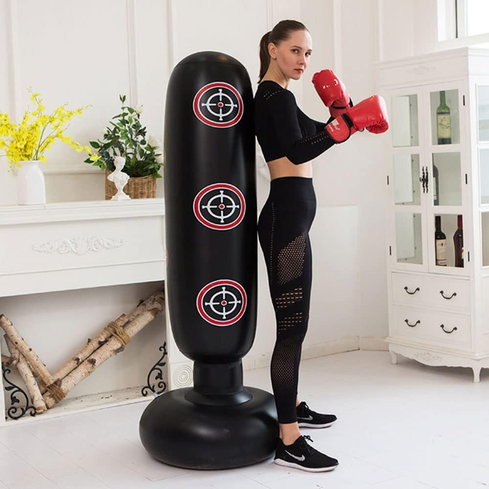 Saco De Boxeo De Pie,  160Cm Saco De Boxeo Hinchable De Pie, PVC Fitness Boxeo Inflable Saco De Arena Columna Tumbler Saco De Arena Para Niños Y Adultos