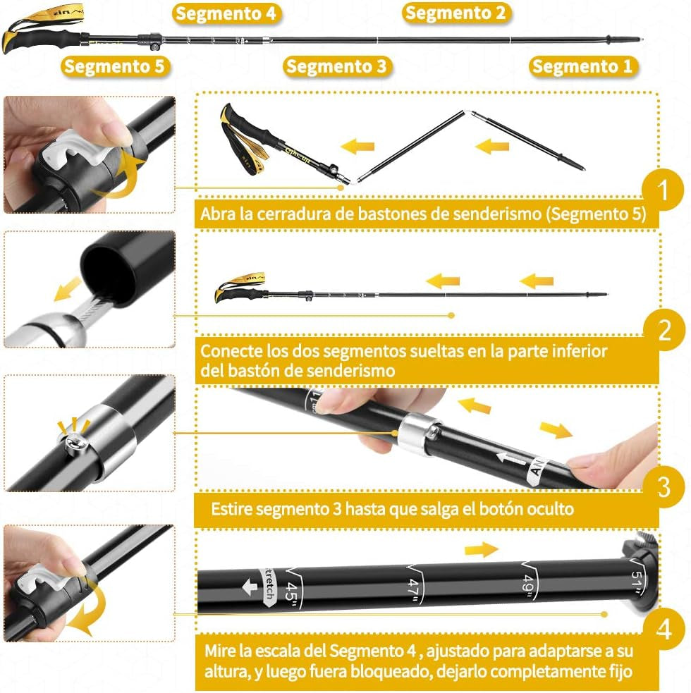 Glymnis Bastones De Senderismo Bastones Trekking Plegables 2Pcs 36Cm-130Cm De Aleación De Aluminio 7075 Y EVA Para Senderismo Alpinismo Trail Viaje